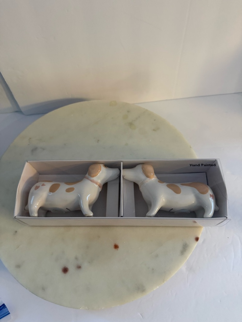 Ceramic Dachshund Salt & Pepper Shakers - White with Tan Spots